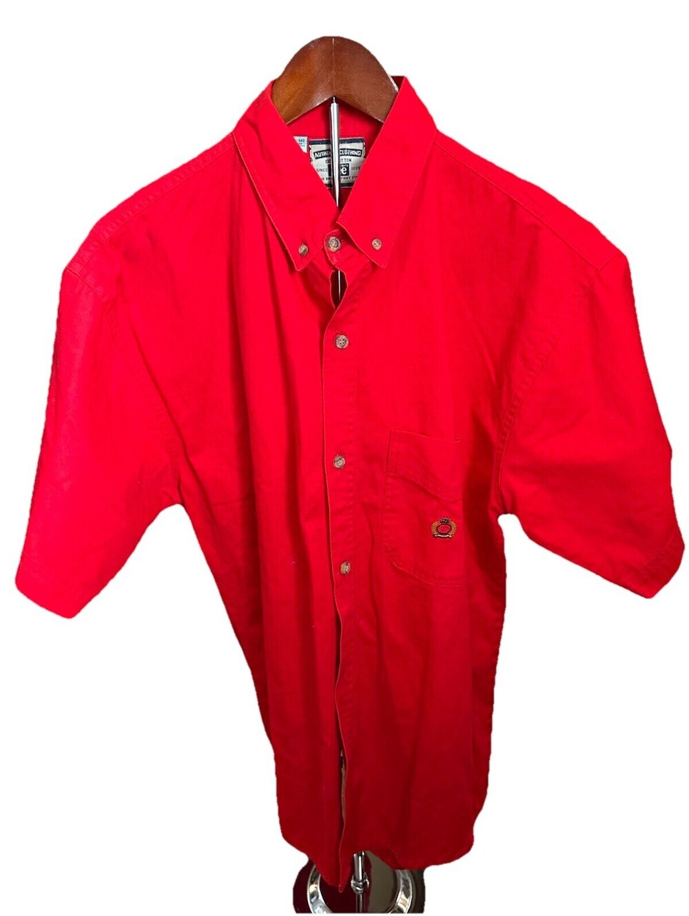Lee Button Up Shirt Red Short Sleeve Cotton Youth L Fits Adult S